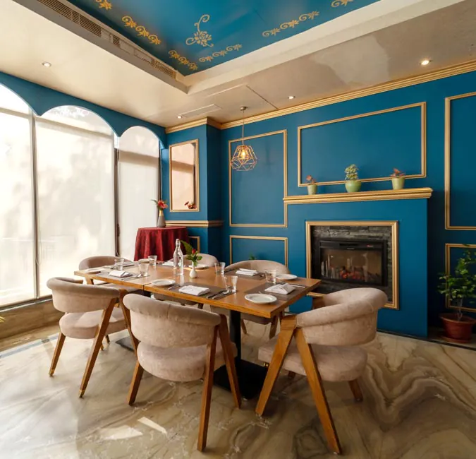 A dining room at a Vedic Meditation Retreat in India